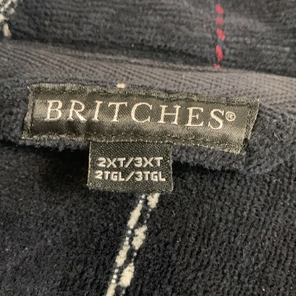 Britches Terry Towel Bathrobe black with red white & gray, 2 pockets - Picture 3 of 3